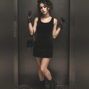 Charlotte Russe Black Velvet Baby Doll Dress S Y2K Coquette Girl Punk Glam Goth